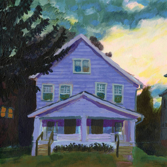 Mattew J. Rolin's self-titled debut album on Worried Songs (the album title is a full-sleeve painting of a lilac wooden three story house. In the painting, there is part of a dark tree in the foreground; in the foreground is a dramatic cloudy sky, with the sun breaking through above the roof of the house).