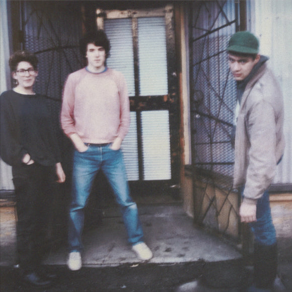 Dreamy by Beat Happening on Domino Records (the album artwork is a slightly blurry colour photograph of the band standing in a closed shop front; there is no text or other information on the front of the sleeve)