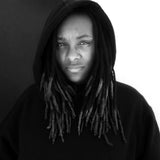 Black and white photograph of Jlin
